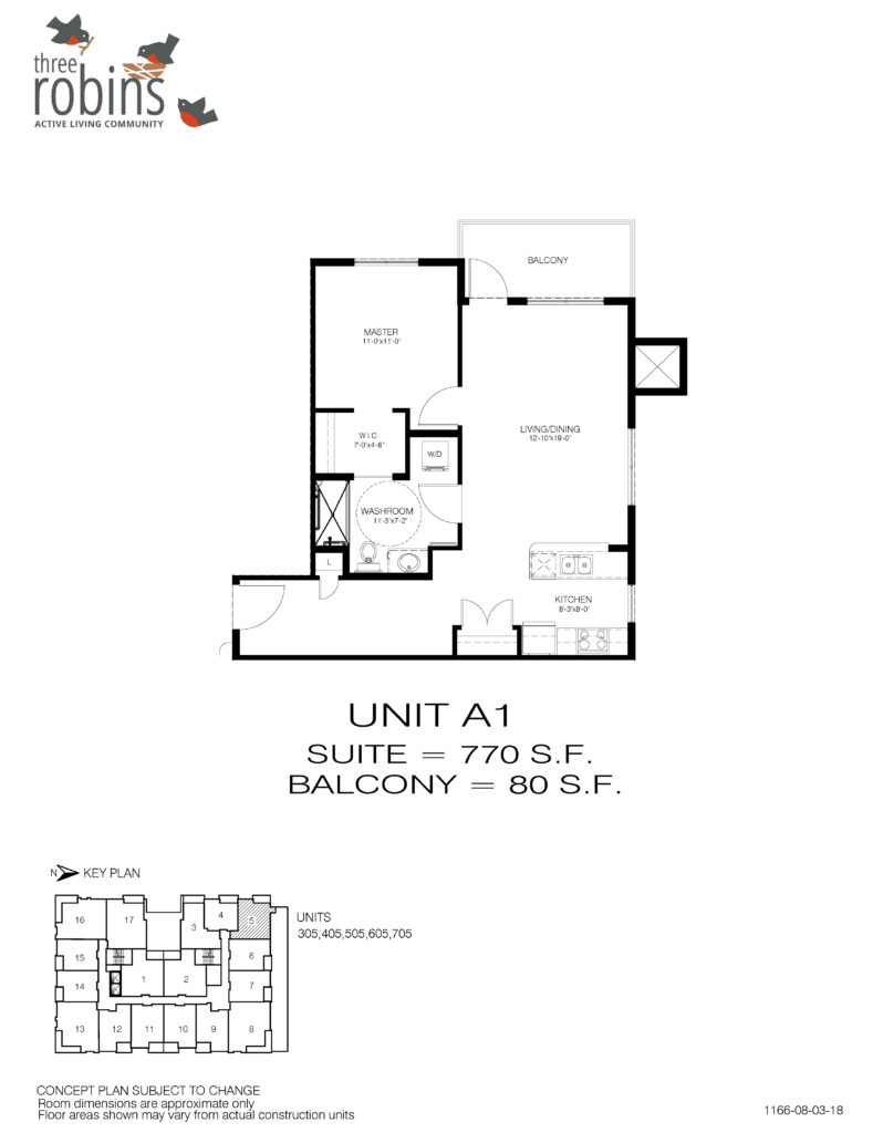 Unit A1 Floor Plan at Three Robins Stony Plain