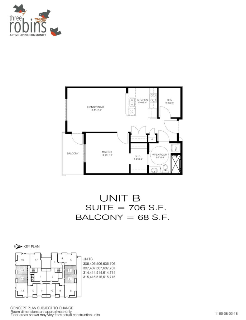 Unit B Floor Plan at Three Robins Stony Plain
