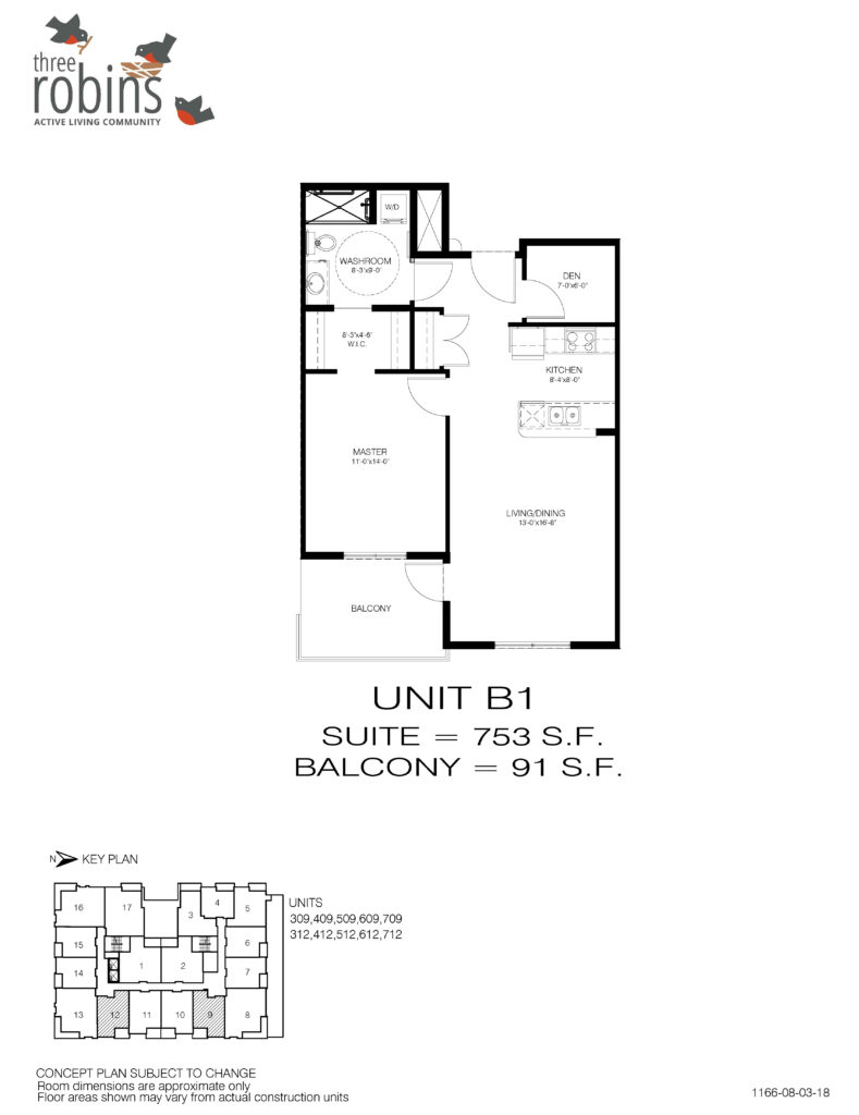 Unit B1 Floor Plan at Three Robins Stony Plain