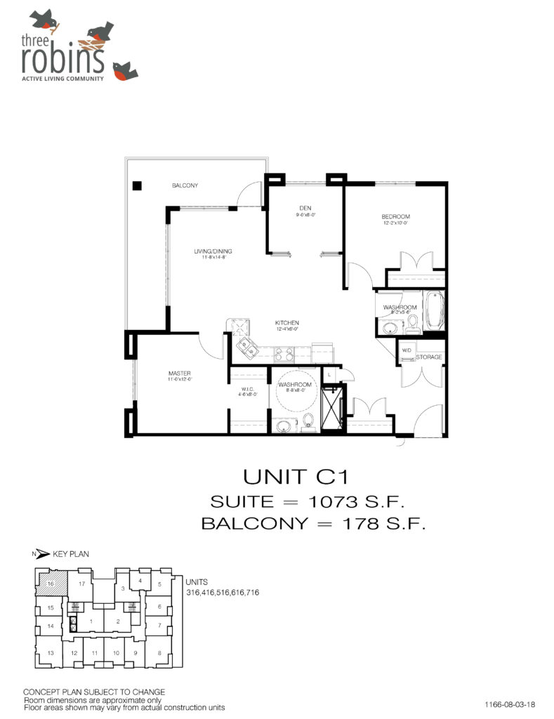 Unit C1 Floor Plan at Three Robins Stony Plain